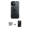MARSİLYAN™- iPhone 16 Pro Max Kılıf Akış Çizgi Koleksiyonu - Siyah 3D Antistatik Hayalet Cam Ekran Koruyucu + Pers Alüminyum Kamera Lens - GI