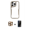MARSİLYAN™- iPhone 16 Pro Max Kılıf Akış Çizgi Koleksiyonu - Siyah 3D Antistatik Hayalet Cam Ekran Koruyucu + Pers Alüminyum Kamera Lens - CLTM