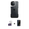 MARSİLYAN™- iPhone 16 Pro Max Kılıf Akış Çizgi Koleksiyonu - Siyah 3D Antistatik Hayalet Cam Ekran Koruyucu + Bilvis Titan Kamera Lens - GS