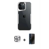 MARSİLYAN™- iPhone 16 Pro Max Kılıf Akış Çizgi Koleksiyonu - Siyah 3D Antistatik Hayalet Cam Ekran Koruyucu + Pers Alüminyum Kamera Lens - GI