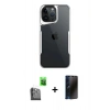 MARSİLYAN™- iPhone 16 Pro Max Kılıf Akış Çizgi Koleksiyonu - Siyah 3D Antistatik Hayalet Cam Ekran Koruyucu + Raze Metal Kamera Lens - SH