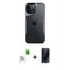 MARSİLYAN™- iPhone 16 Pro Max Kılıf Akış Çizgi Koleksiyonu - Siyah 3D Antistatik Hayalet Cam Ekran Koruyucu + Raze Metal Kamera Lens - BZ