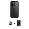 MARSİLYAN™- iPhone 16 Pro Max Kılıf Akış Çizgi Koleksiyonu - Siyah 3D Antistatik Hayalet Cam Ekran Koruyucu + PVD Metal Kamera Lens - SH