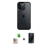 MARSİLYAN™- iPhone 16 Pro Max Kılıf Akış Çizgi Koleksiyonu - Siyah 3D Antistatik Hayalet Cam Ekran Koruyucu + Raze Metal Kamera Lens - NLGY