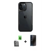 MARSİLYAN™- iPhone 16 Pro Max Kılıf Akış Çizgi Koleksiyonu - Siyah 3D Antistatik Hayalet Cam Ekran Koruyucu + Raze Metal Kamera Lens - SH