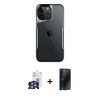 MARSİLYAN™- iPhone 16 Pro Max Kılıf Akış Çizgi Koleksiyonu - Siyah 3D Antistatik Hayalet Cam Ekran Koruyucu + Bilvis Titan Kamera Lens - GS
