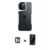 MARSİLYAN™- iPhone 16 Pro Max Kılıf Akış Çizgi Koleksiyonu - Siyah 3D Antistatik Hayalet Cam Ekran Koruyucu + PVD Metal Kamera Lens - GS