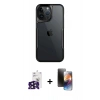 MARSİLYAN™- iPhone 16 Pro Max Kılıf Akış Çizgi Koleksiyonu - Siyah 3D Antistatik Mat Seramik Nano Ekran Koruyucu + Bilvis Titan Kamera Lens - SH