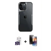 MARSİLYAN™- iPhone 16 Pro Max Kılıf Akış Çizgi Koleksiyonu - Siyah 3D Antistatik Mat Seramik Nano Ekran Koruyucu + Titanyum Gri Bilvis Titan Kamera Lens