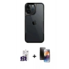 MARSİLYAN™- iPhone 16 Pro Max Kılıf Akış Çizgi Koleksiyonu - Siyah 3D Antistatik Mat Seramik Nano Ekran Koruyucu + Titanyum Gri Bilvis Titan Kamera Lens