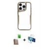 MARSİLYAN™- iPhone 16 Pro Max Kılıf Akış Çizgi Koleksiyonu - Siyah 3D Antistatik Seramik Nano Ekran Koruyucu + Çöl Titanyum Raze Metal Kamera Lens