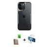 MARSİLYAN™- iPhone 16 Pro Max Kılıf Akış Çizgi Koleksiyonu - Siyah 3D Antistatik Seramik Nano Ekran Koruyucu + Çöl Titanyum Raze Metal Kamera Lens