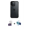 MARSİLYAN™- iPhone 16 Pro Max Kılıf Akış Çizgi Koleksiyonu - Siyah 3D Antistatik Seramik Nano Ekran Koruyucu + Gümüş Bilvis Titan Kamera Lens