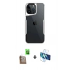 MARSİLYAN™- iPhone 16 Pro Max Kılıf Akış Çizgi Koleksiyonu - Siyah 3D Antistatik Seramik Nano Ekran Koruyucu + Çöl Titanyum Raze Metal Kamera Lens