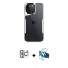 MARSİLYAN™- iPhone 16 Pro Max Kılıf Akış Çizgi Koleksiyonu - Siyah 3D Antistatik Seramik Nano Ekran Koruyucu + Gümüş Pers Alüminyum Kamera Lens