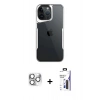 MARSİLYAN™- iPhone 16 Pro Max Kılıf Akış Çizgi Koleksiyonu - Siyah Bilvis 3X AR Hayalet Cam Ekran Koruyucu + Pers Alüminyum Kamera Lens - GS