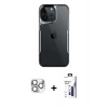 MARSİLYAN™- iPhone 16 Pro Max Kılıf Akış Çizgi Koleksiyonu - Siyah Bilvis 3X AR Hayalet Cam Ekran Koruyucu + Pers Alüminyum Kamera Lens - GS