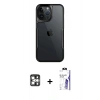 MARSİLYAN™- iPhone 16 Pro Max Kılıf Akış Çizgi Koleksiyonu - Siyah Bilvis 3X AR HD Cam Ekran Koruyucu + PVD Metal Kamera Lens - GS