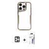 MARSİLYAN™- iPhone 16 Pro Max Kılıf Akış Çizgi Koleksiyonu - Siyah Bilvis 3X AR HD Cam Ekran Koruyucu + PVD Metal Kamera Lens - GD