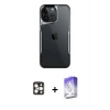 MARSİLYAN™- iPhone 16 Pro Max Kılıf Akış Çizgi Koleksiyonu - Siyah Bilvis 5in1 3D Magic Cam Ekran Koruyucu + PVD Metal Kamera Lens - GD