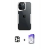 MARSİLYAN™- iPhone 16 Pro Max Kılıf Akış Çizgi Koleksiyonu - Siyah Bilvis 5in1 3D Magic Cam Ekran Koruyucu + Gümüş PVD Metal Kamera Lens