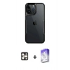 MARSİLYAN™- iPhone 16 Pro Max Kılıf Akış Çizgi Koleksiyonu - Siyah Bilvis 5in1 3D Magic Cam Ekran Koruyucu + PVD Metal Kamera Lens - GD
