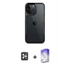 MARSİLYAN™- iPhone 16 Pro Max Kılıf Akış Çizgi Koleksiyonu - Siyah Bilvis 5in1 3D Magic Cam Ekran Koruyucu + Siyah PVD Metal Kamera Lens