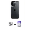 MARSİLYAN™- iPhone 16 Pro Max Kılıf Akış Çizgi Koleksiyonu - Siyah Bilvis 5in1 3D Magic Cam Ekran Koruyucu + Pers Alüminyum Kamera Lens - GI