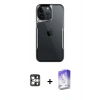 MARSİLYAN™- iPhone 16 Pro Max Kılıf Akış Çizgi Koleksiyonu - Siyah Bilvis 5in1 3D Magic Cam Ekran Koruyucu + Gümüş PVD Metal Kamera Lens