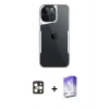 MARSİLYAN™- iPhone 16 Pro Max Kılıf Akış Çizgi Koleksiyonu - Siyah Bilvis 5in1 3D Magic Cam Ekran Koruyucu + PVD Metal Kamera Lens - GD