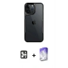 MARSİLYAN™- iPhone 16 Pro Max Kılıf Akış Çizgi Koleksiyonu - Siyah Bilvis 5in1 3D Magic Cam Ekran Koruyucu + Gümüş PVD Metal Kamera Lens