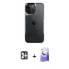 MARSİLYAN™- iPhone 16 Pro Max Kılıf Akış Çizgi Koleksiyonu - Siyah Bilvis 5in1 5D Magic Hayalet Cam Ekran Koruyucu + PVD Metal Kamera Lens - GD