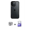 MARSİLYAN™- iPhone 16 Pro Max Kılıf Akış Çizgi Koleksiyonu - Siyah Bilvis 5in1 5D Magic Hayalet Cam Ekran Koruyucu + Gri Pers Alüminyum Kamera Lens