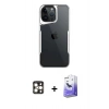 MARSİLYAN™- iPhone 16 Pro Max Kılıf Akış Çizgi Koleksiyonu - Siyah Bilvis 5in1 5D Magic Hayalet Cam Ekran Koruyucu + PVD Metal Kamera Lens - GD