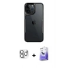 MARSİLYAN™- iPhone 16 Pro Max Kılıf Akış Çizgi Koleksiyonu - Siyah Bilvis 5in1 5D Magic Hayalet Cam Ekran Koruyucu + Pers Alüminyum Kamera Lens - GS