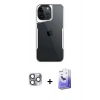 MARSİLYAN™- iPhone 16 Pro Max Kılıf Akış Çizgi Koleksiyonu - Siyah Bilvis 5in1 5D Magic Hayalet Cam Ekran Koruyucu + Gri Pers Alüminyum Kamera Lens