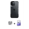 MARSİLYAN™- iPhone 16 Pro Max Kılıf Akış Çizgi Koleksiyonu - Siyah Bilvis 5in1 5D Magic Hayalet Cam Ekran Koruyucu + Gri Pers Alüminyum Kamera Lens