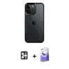 MARSİLYAN™- iPhone 16 Pro Max Kılıf Akış Çizgi Koleksiyonu - Siyah Bilvis 5in1 5D Magic Hayalet Cam Ekran Koruyucu + PVD Metal Kamera Lens - GD