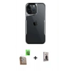 MARSİLYAN™- iPhone 16 Pro Max Kılıf Akış Çizgi Koleksiyonu - Siyah Bilvis Hayalet Cam Ekran Koruyucu + Raze Metal Kamera Lens - CLTM