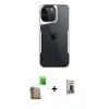 MARSİLYAN™- iPhone 16 Pro Max Kılıf Akış Çizgi Koleksiyonu - Siyah Bilvis Hayalet Cam Ekran Koruyucu + Raze Metal Kamera Lens - CLTM