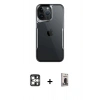 MARSİLYAN™- iPhone 16 Pro Max Kılıf Akış Çizgi Koleksiyonu - Siyah Bilvis Hayalet Cam Ekran Koruyucu + Gümüş PVD Metal Kamera Lens