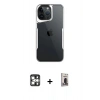 MARSİLYAN™- iPhone 16 Pro Max Kılıf Akış Çizgi Koleksiyonu - Siyah Bilvis Hayalet Cam Ekran Koruyucu + Gümüş PVD Metal Kamera Lens