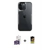 MARSİLYAN™- iPhone 16 Pro Max Kılıf Akış Çizgi Koleksiyonu - Siyah Buffer Cam Ekran Koruyucu + Bilvis Titan Kamera Lens - GS