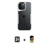 MARSİLYAN™- iPhone 16 Pro Max Kılıf Akış Çizgi Koleksiyonu - Siyah Buffer Cam Ekran Koruyucu + PVD Metal Kamera Lens - SH