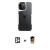 MARSİLYAN™- iPhone 16 Pro Max Kılıf Akış Çizgi Koleksiyonu - Siyah Buffer Cam Ekran Koruyucu + PVD Metal Kamera Lens - GD