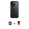 MARSİLYAN™- iPhone 16 Pro Max Kılıf Akış Çizgi Koleksiyonu - Siyah Buffer Cam Ekran Koruyucu + PVD Metal Kamera Lens - SH