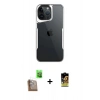 MARSİLYAN™- iPhone 16 Pro Max Kılıf Akış Çizgi Koleksiyonu - Siyah Buffer Cam Ekran Koruyucu + Raze Metal Kamera Lens - CLTM