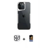 MARSİLYAN™- iPhone 16 Pro Max Kılıf Akış Çizgi Koleksiyonu - Siyah Buffer Hayalet Cam Ekran Koruyucu + Gri Pers Alüminyum Kamera Lens