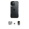 MARSİLYAN™- iPhone 16 Pro Max Kılıf Akış Çizgi Koleksiyonu - Siyah Buffer Hayalet Cam Ekran Koruyucu + Gri Pers Alüminyum Kamera Lens