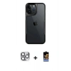 MARSİLYAN™- iPhone 16 Pro Max Kılıf Akış Çizgi Koleksiyonu - Siyah Buffer Hayalet Cam Ekran Koruyucu + Gri Pers Alüminyum Kamera Lens